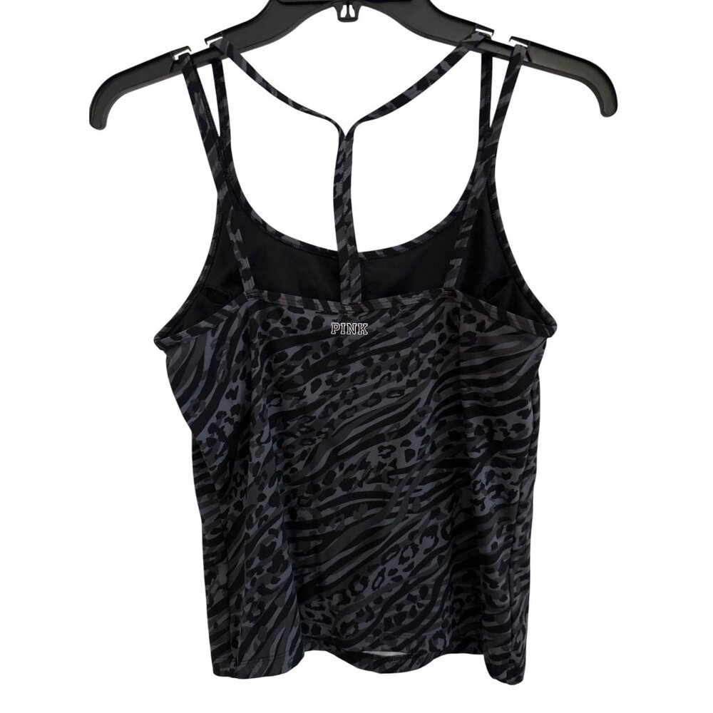 Victorias Secret PINK Gray Black Animal Print Tank Top M Workout Activewear - Picture 2 of 6